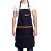 2020 Ny Canvas Cotton Cooking Unisex Kitchen Förkläde för kvinnliga män Chef Leather Waiter Cafe Shop BBQ Frisör Uniform Bib F1214352H