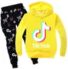 Tik Tok Set för Big Boy Girl TrackSuit Kläder Höst Vinter TikTok Kid Hooded Sweatshirt + Print Pant 2 PC Outfit Barn Sport kostym