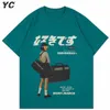 Hip Hop Streetwear Harajuku camiseta menina japonesa kanji tshirt cc cc summer mass de manga curta camiseta de tamanho grande 220224