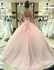 NOUVEAU! NOUVEAU! 2022 Rose Clair Quinceanera Robes De Bal Manches Longues Robe De Bal Princesse Sweet 16 Anniversaire Sweet Girls Prom Party Occasion Spéciale Robes Xu