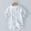 RC216 uomo Camicia a righe estiva traspirante manica corta top 100% cotone tasca camicie bianche Camisa masculina alta qualità G0105