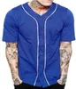 Pas cher hommes Baseball Jersey t-shirt à manches courtes rue Hip Hop Baseball t-shirts bouton noir solide chemise de Sport