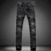 Azul azul/preto destruído mass slim jeans reto de jeans skinny casual homens longos rasgados jeansnz01