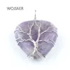 WOJIAER Silver Tree of Life Wire Wrap Water Bead Pendant Natural Golden Sand Pink Quartz Gem Stone Heart Jewelry BN362