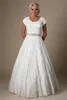 Abiti da sposa modesti in pizzo bianco avorio vintage con maniche ad aletta Abiti da sposa a-line con tempio Abiti da sposa informali realizzati su misura