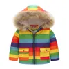 Hiver Enfants Veste Avec Fourrure À Capuche Dinosaure Imprimé Rainbow Enfants Veste De Neige Garçon Coupe-Vent Survêtement Filles Parkas Manteaux LJ201017