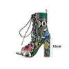 Buty Kcenid 2021 Kobiety Chunky Heeled Bootie Multi-Color Snake Drukuj Koszulki Spring Buty Peep Toe Lace-Up Sexy Damskie buty1