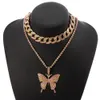 Statment Big Butterfly Pendant Necklace Hip Hop Iced Out Rhinestone Chain for Women Bling Tennis Chain Crystal Animal Choker Jewel238B