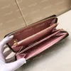 Designers Men's Wallets Women's Flower Leather Wallet purse Long Zipper Wallet clutch Brown grid flower with orange box 60017