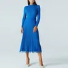 Casual Dresses Dress Women Autumn and Winter Solid Sticked O-Neck l￥nga ￤rmar Bottome Pleated for 2022 Elegant Vestidos1
