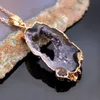 Natural agate geode pendant agate piece pendant agate rough electroplating pendant necklace diy jewelry accessories