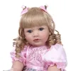 60cm Reborn bébé fille poupée avec de longs cheveux blonds bouclés poupée Brinquedos Collection limitée cadeau d'anniversaire LJ201031