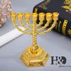 イスラエルのメノラエルサレム寺院7枝JEハヌカの装飾的な蝋燭の棒ホルダーゴールド4.3inch T200703