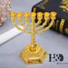 H&D 12 Tribes of Israel Menorah Jerusalem Temple 7 Branch Je Hanukkah Decorative Candle Stick Holders Gold 4.3inch T200703