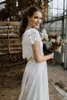 Boho Zweiteilige Brautkleider mit kurzen Ärmeln Spitze High Low Scoop Maßgeschneiderte Satin Country Wedding Brautkleider Vestido de Novia V25