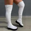 Stiefel große Größe 43 weibliche Oberschenkel hoch über dem Knie Frauen Plattformschuhe dicker Boden runde Zehe Reißverschluss Damen schwarz1