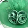 Summer Women Solid Satin Feather Floral Wide Brim Floppy Cappelli per Kentucky Derby Church Tea Party Dress A433 Y200602