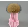 Designer Ladies Knitted Rib Beanies With Real Raccoon Dog Hair Ball Children Fancy Plain Fur Pom Winter Hats Womens K wmtuAT lucky2553