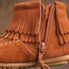 Höst Vinter Baby Barn Tassel Suede Ankel Martin Stövlar High Shoes Kids Girls Plush Lining Fahion Snow 211227