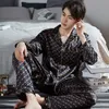 100% Real Pama for Men Lounge Sleepwear Pyjamas Satin Pijamas Homme Pjs Home Clothes Male Hangzhou Pure Silk Pamas Sets 201109