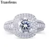 Transgems 14K White Gold Double Halo Center 2ct 8mm F Color Moissanite Engagement Ring for women with Accents Y200620