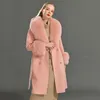 Manteau de laine Femmes Pied de Poule Collier de fourrure de renard naturel Mélanges de laine de cachemire Long Vêtements d'extérieur Dames Streetwear 201221