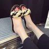 Outsides Slippers Small Female Slippers Black Pearl Twist Braided Open Toe Slippers Flat Crystal Heels Slide Fashion Y200423