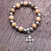 new arrive Virgin Christ Cross Bracelet Wood Plastic Beads Strand Bracelet For Men Women Religious Jewelry