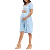Annelik Elbiseler Gebelik Giysileri Kısa Kollu Baskı Patchwork Diz Boyu Bir Çizgi Elbise Bebek Duş Bayan Giyim LJ201123