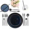 JANKNG 24Pcs Black Matte Cutlery Set Stainless Steel Dinnerware Knife Fork Spoon Dinner Kitchen Flatware Tableware 211228