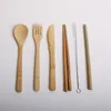 Tableware Plates Set Bamboo Chopsticks Knives Fork Spoons Cloth Bag Straw Brush Cutlery Kit 7 Pcs/Set Dinner Sets New Arrival 9wl G2