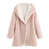 Outono inverno falsa jaqueta de pele mulheres jaqueta sólida lã sherpa casaco com capuz luva longa ponto aberto casacos cardigan outwear T200111