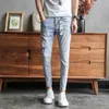 Jeans Biker Men coreano Slim Fit Jeans Stretch Men Roupas Moda Ripped Jeans Men Denim Pants Tornozelo 34-28 201128