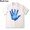 Dark Icon Hand Printed Hawaiian Shirt Men Summer White Polo Shirt Street Fashion Shirts for Man 220222