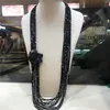 10Strands Black Stone White Freshwater Pearl Necklace Micro Inlay Zircon Blue Flowers Accessorie 80-90cm Fashion Jewelry