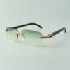 패션 마이크로 파베 다이아몬드 선글라스 3524026, 블랙 버팔로 뿔 템플 맞춤형 안경, 크기: 56-18-140mm