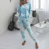 Женские пижамы Tie Dye Lounge Wear Домашняя одежда Женский пижамный комплект Tie Dye Sleep Set Lounge Set С длинными рукавами Женская одежда для сна 201217