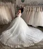 Arabic Long Sleeves Ball Gown Lace Wedding Dresses with Beaded Appliques Jewel Neck Court Train Tulle Plus Size Bridal Gowns vestidos de nov