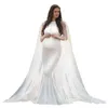 Sleeveless Jersey Baby Shower Long Dress With Tulle Cape Pregnant Woman Dress For Photo Shoot Maternity Photography Mermaid Gown AA220309