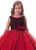 Glamorous Kids Pageant Vestidos Beauty Lace Appliques Preto e Vermelho Flor Menina Vestidos Vestidos de Comunião Crianças Formal Wea