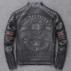 Free shipping.Brand mens skull coat genuine leather Jackets,men's vintage motor biker leather jacket.plus size homme Fitness LJ201029