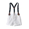 Herenkledingset voor babyjongens Zomerpak voor peuter Gestreept overhemd met strikjeBretels Witte shorts Formele jongenskleding Y2002693487
