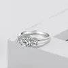 100 Original 925 Solid Silver Ring Staggered Connection 6mm 1ct CZ Zirconia Wedding Engagement Rings For Women Fine Jewelry Gift 4837115