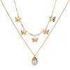 Pearl Butterfly choker necklace gold chains multi layer women necklaces fashion jewelry gift will and sandy