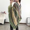 Fashion cloak Winter Warm Poncho Cape for Women V-Neck Pullover Tassel Herringbone Shawl knit Gradient retro blanket scarf