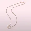 New 18K Bright Pink Pendant Necklace Rose Gold Shiny CZ Zircon Bead Chain For Pandora Style Jewelry Fashion Girls Set Gift