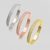 Women Crystal Bangle Jewelry 18k Gold Color Lucky Sparkling Three Rows of Diamond Bangle Bracelets Valentine's Day Jewelry Gift