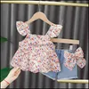 Giyim Setleri Bebek Çocuk Bebek, Annelik Kızlar Kıyafet Moda 2 Parça Suit Gömlek Üst Denim Tulum Kot Giysi Bebek Kız Şort Bırak