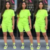 Casual Tracksuit Women 2 Piece Set Summer T Shirt and Shorts Passar Solid Color Letter Print Kort ärm Top Tees Ropa de Mujer LJ201125