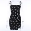 Boofeenaa Zilveren Vlinder Print Zwart Fluwelen Sexy Slit Bodycon Mini Jurk Vrouwen 2020 Gothic Party Night Club Jurken C80-I67 t200623